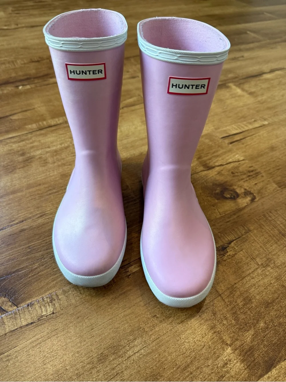 Hunter Kids First Nebula Rain Boot in Iridescent Pink with White Trim